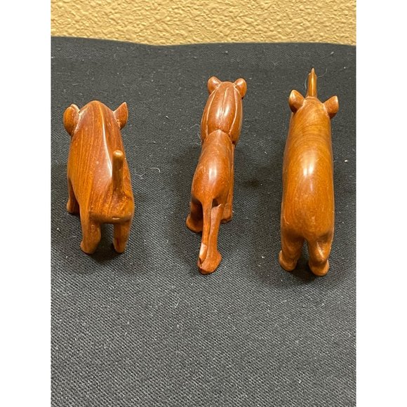 African Hand Carved Wooden Animals Safari Rhino Lion And Hog - Picture 6 of 8